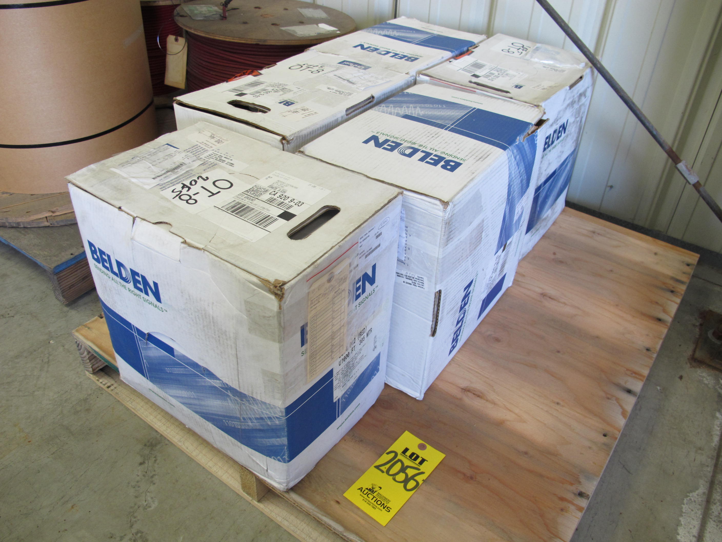 LOT (5000 FT) OF CABLE, ELECTRICAL TYPE, 18 AWG SIZE, COPPER MATERIAL, 2 CONDUCTOR, BELDFOIL ALUM POLYESTER SHIELDED, SOLID, RED PVC JACKETED, WITH 22 AWG DRAIN WIRE (W-44) LOADING & HANDLING FEE $15-